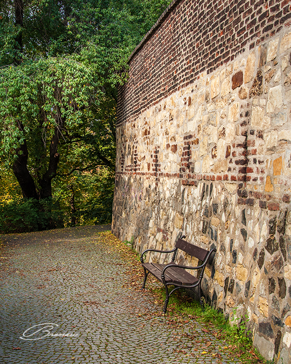 One of the quiet paths around the walls in Vyšehrad.
